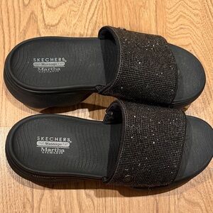 Skechers Women's massage fit Glittery Black Slide Sandals size 9